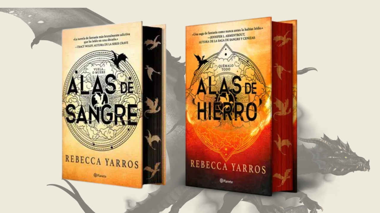 Cubiertas de libros en 3D de los títulos Alas de sangre y Alas de hierro